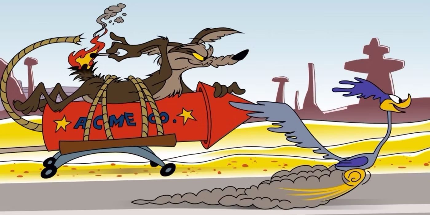 Wile E. Coyote readies his Acme rocket to catch the Roadrunner (Chuck Jones)
