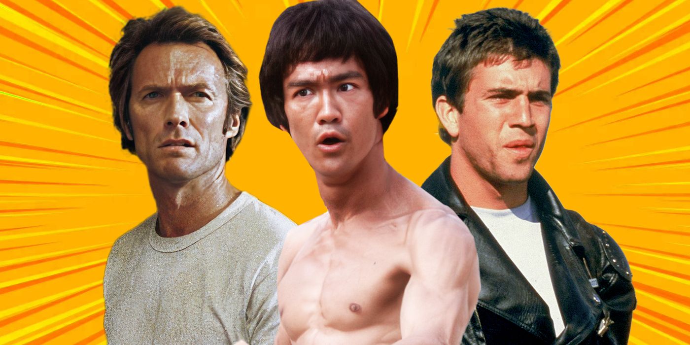 From L to R: Clint Eastwood, Bruce Lee, and Mel Gibson