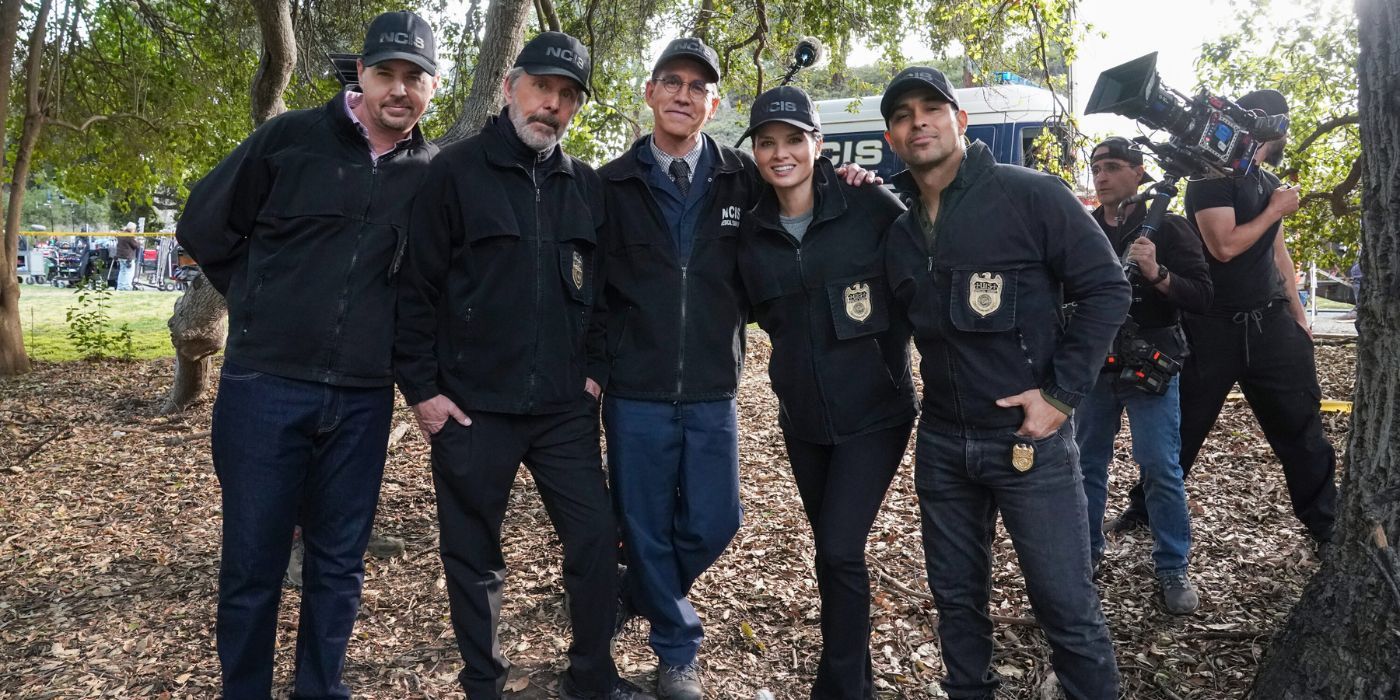  Sean Murray, Gary Cole, Brian Dietzen, Katrina Law, and Wilmer Valderrama on the set of NCIS
