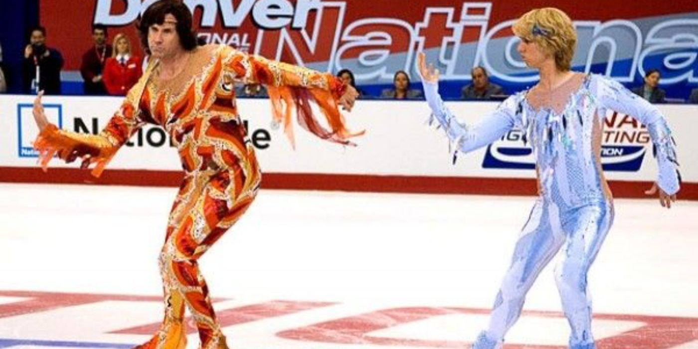 Will Ferrell and Jon Heder as Chazz and Jimmy skating on the ring in Blades of Glory