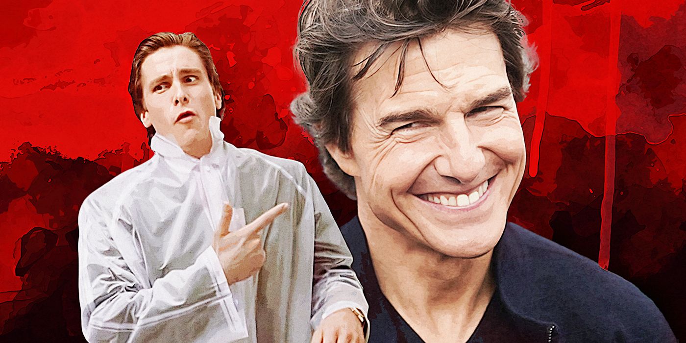 A custom Patrick Bateman image of Christian Bale pointing at a smiling Tom Cruise