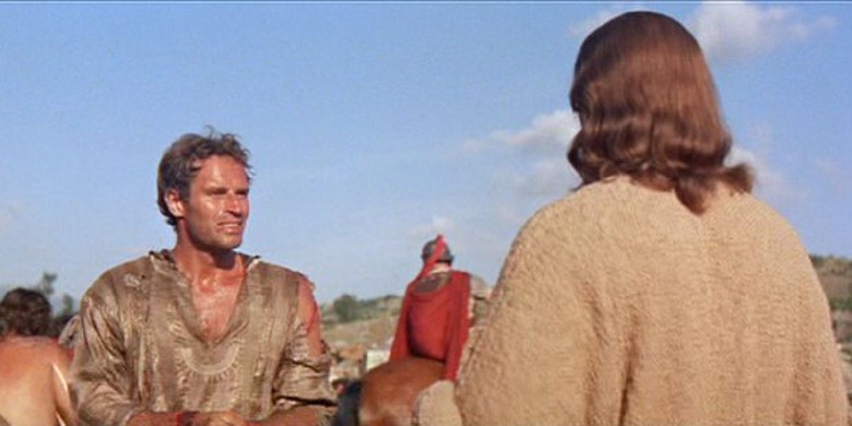 Ben-Hur (Charlton Heston) comes face-to-face with Jesus (Claude Heater) in 1959's 'Ben-Hur'