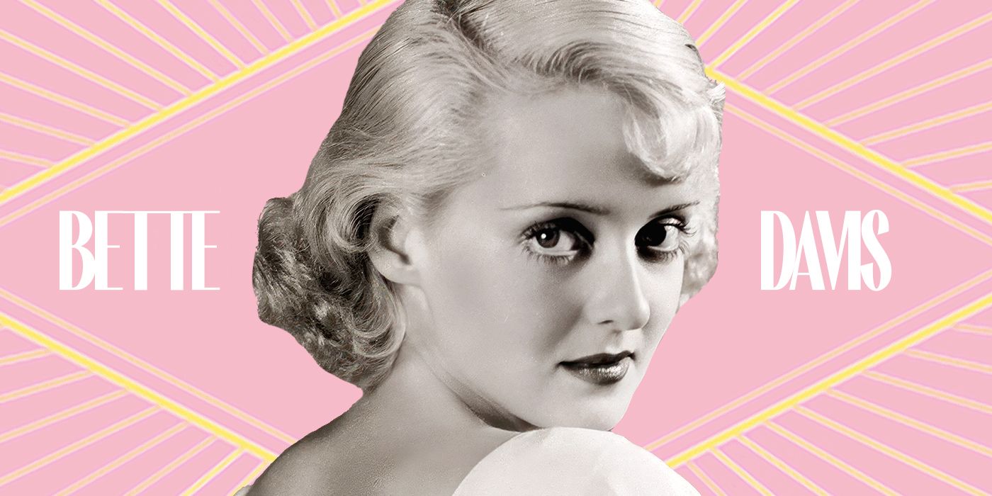 Blended image of Bette Davis next to her name in white letters.