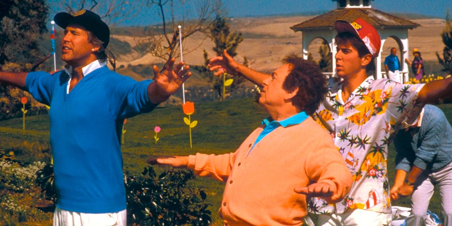 Golfers limber up in the bright sunshine ahead of a round in 'Caddyshack II'