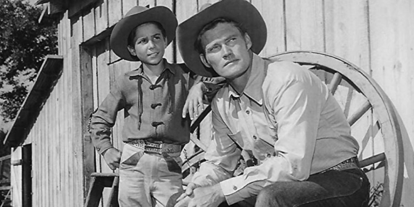 Chuck Connors and Johnny Crawford in The Rifleman