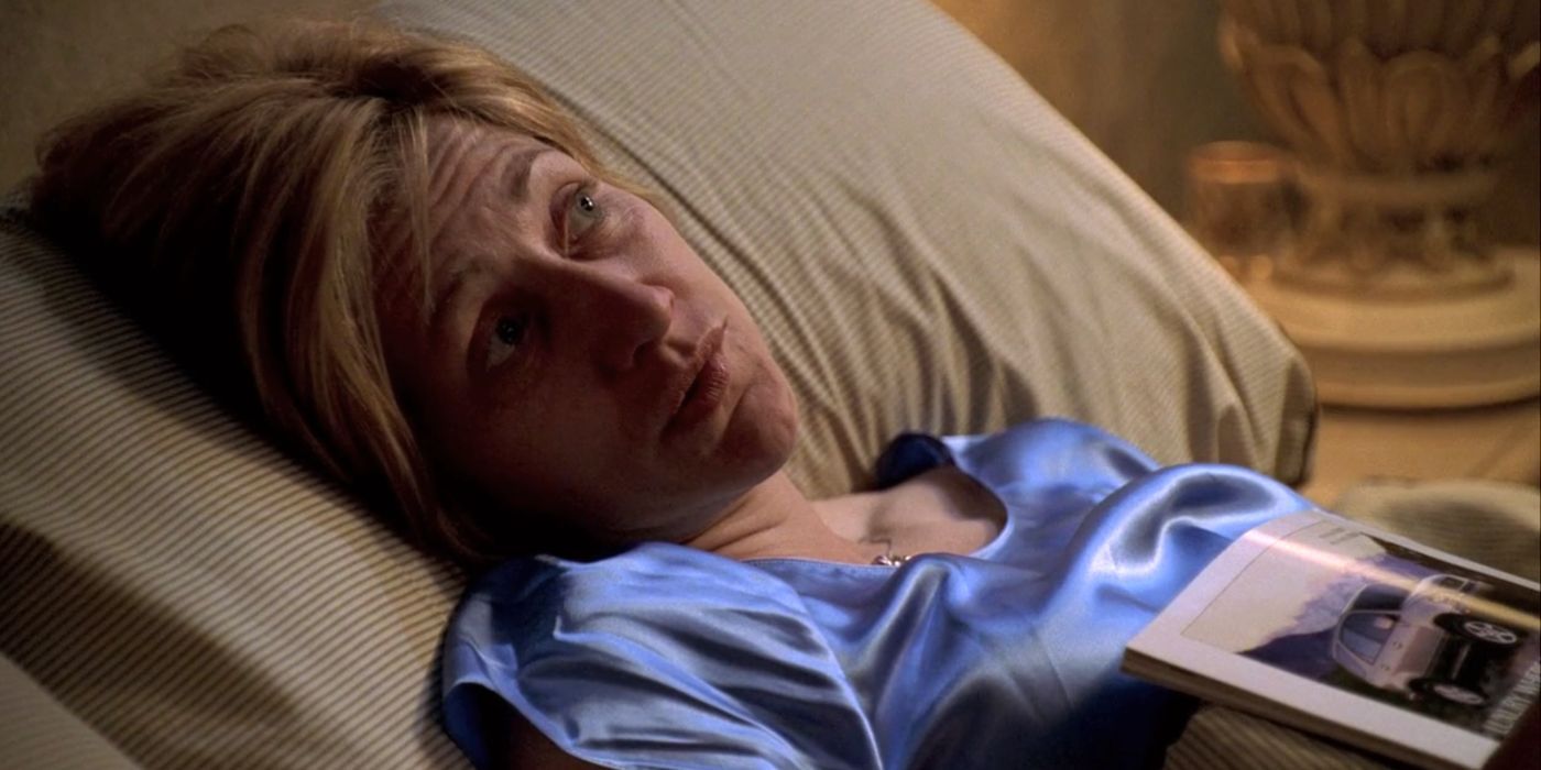 Edie Falco lying in bed in The Sopranos