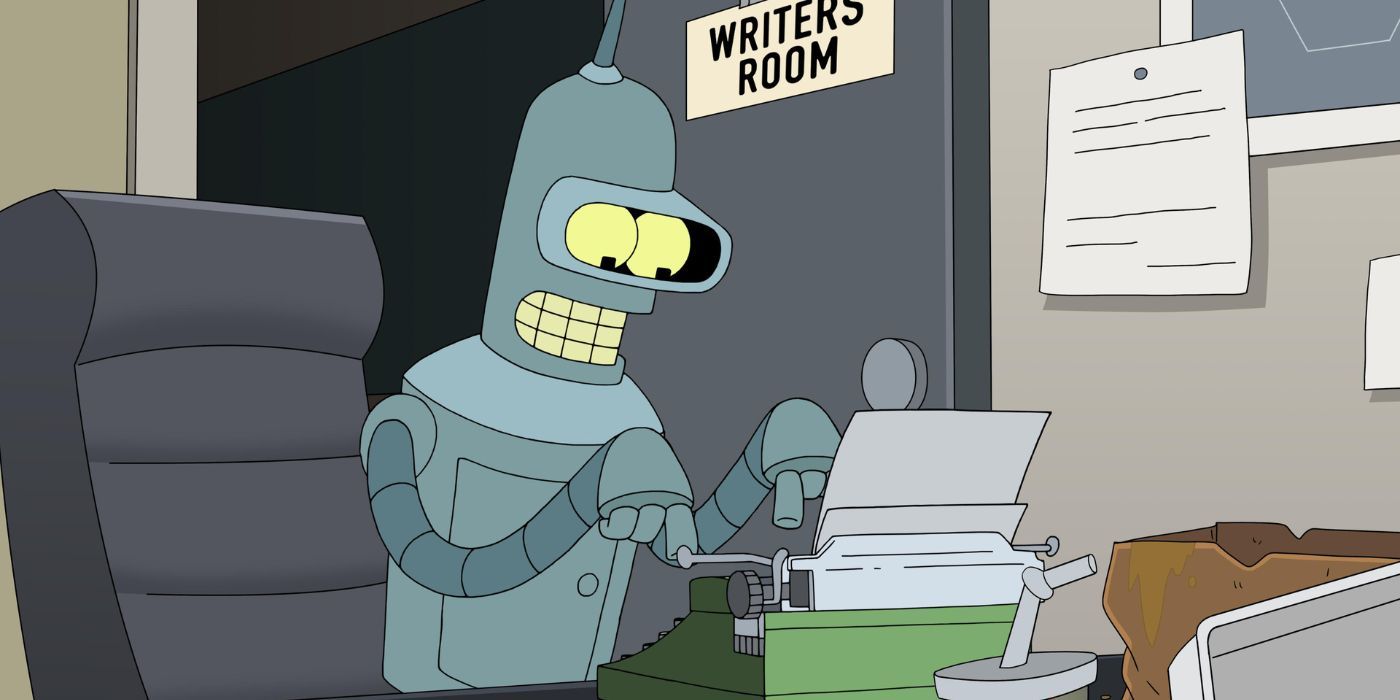 Bender writing on a typewriter in Futurama 