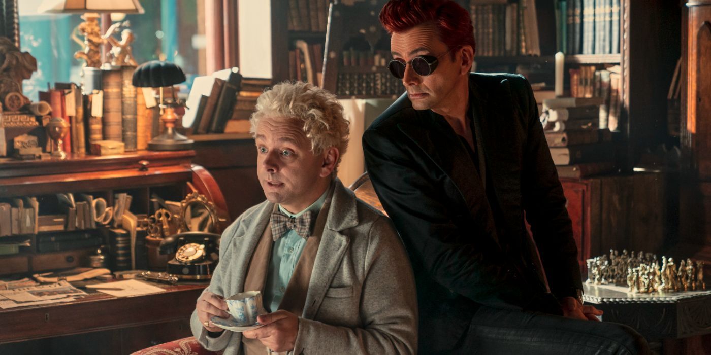 Aziraphale and Crowley in the bookshop in Good Omens Season 2