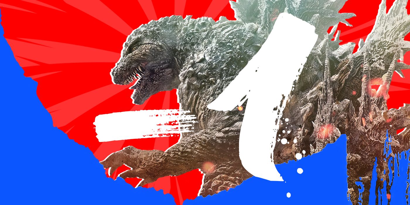 Custom image of Godzilla from Godzilla Minus One against a red and blue background