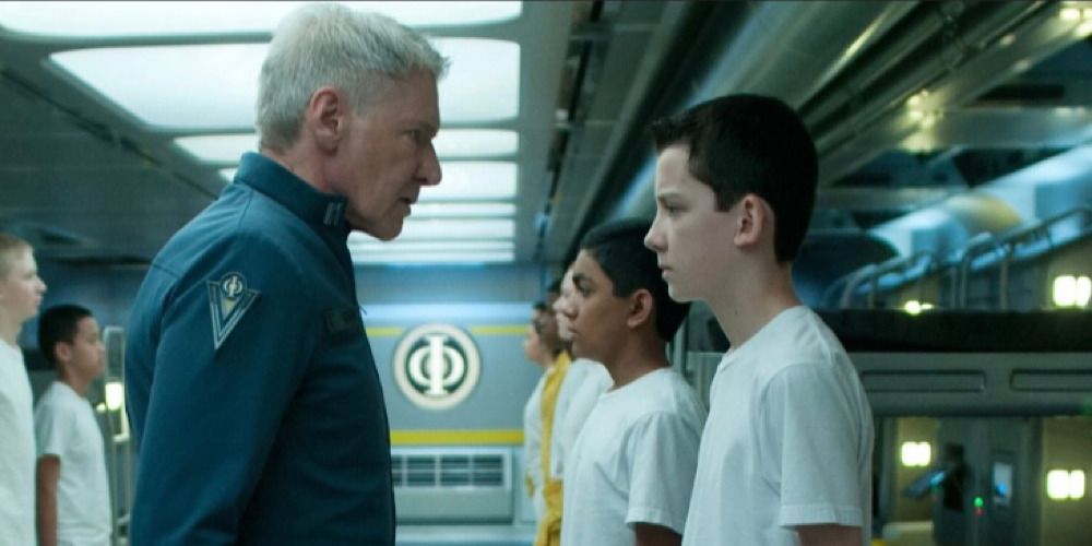 Commander Graff and Cadet Ender in Ender's Game. 