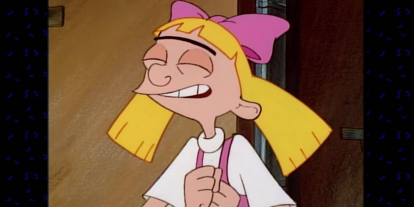Helga smiling and holding her fists to her chest as she declares her love for Arnold in Hey Arnold