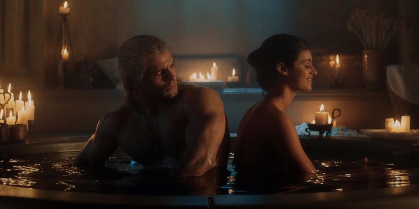 Henry Cavill and Anya Chalotra as Geralt and Yennefer in The Witcher