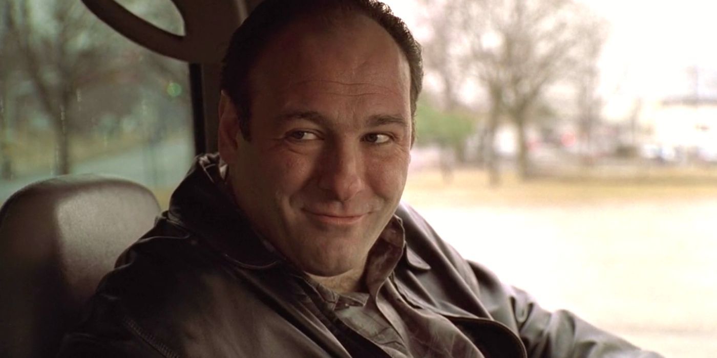 James Gandolfini in the driver's seat of a car in The Sopranos