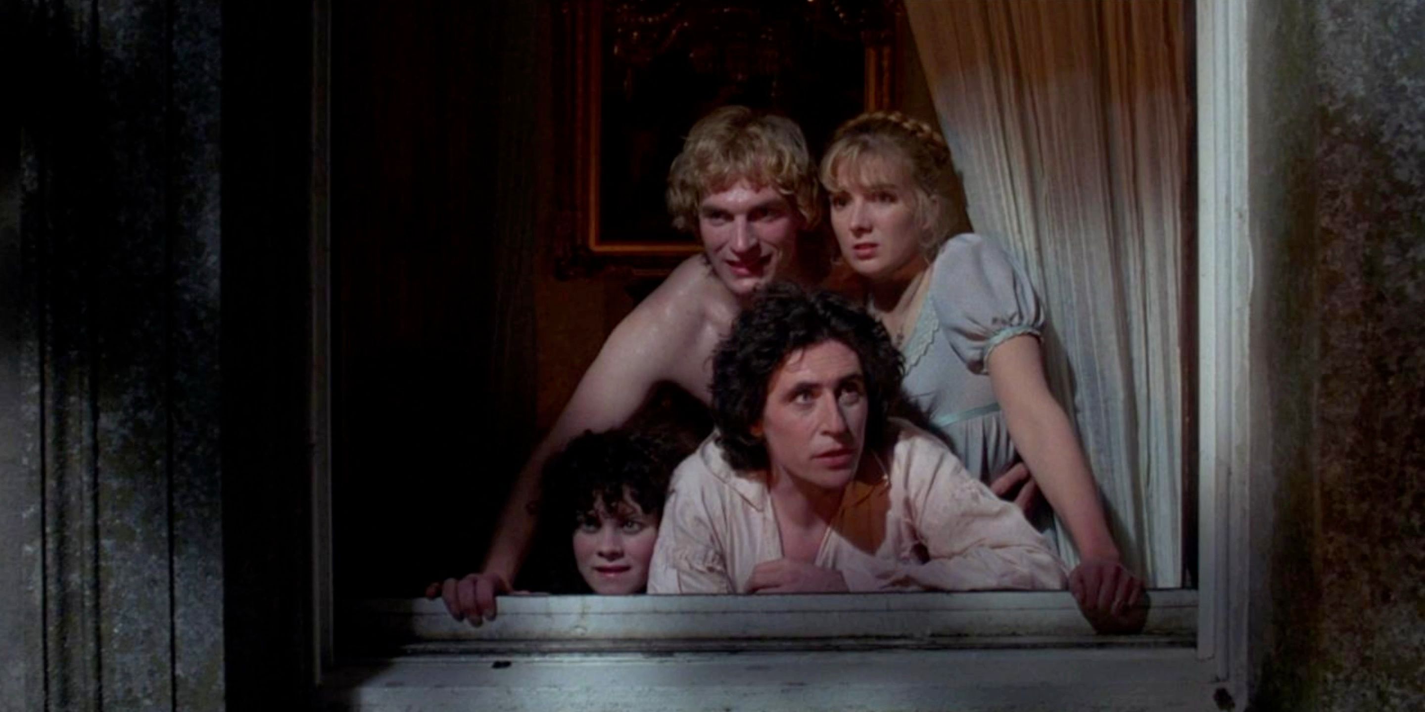 Top left clockwise: Julian Sands, Natasha Richardson, Gabriel Byrne and Myriam Cyr in 'Gothic' (1986)