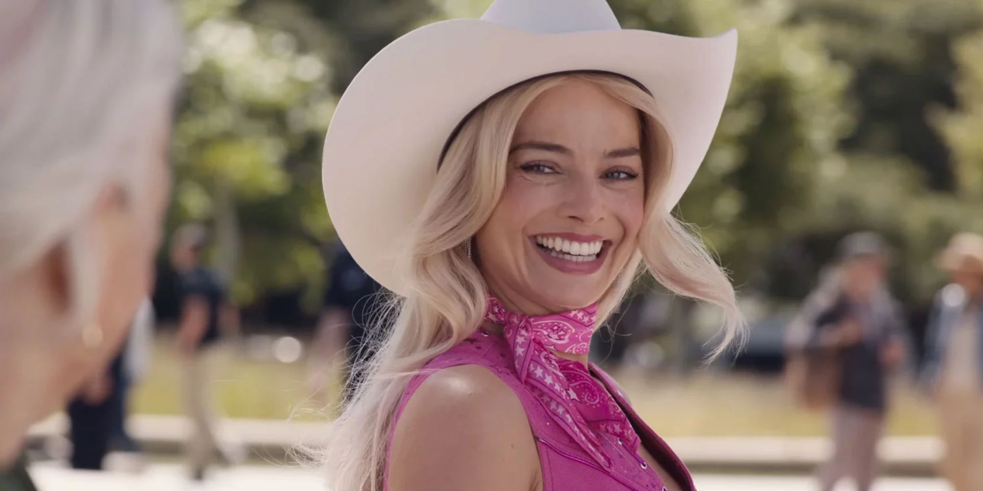 Margot Robbie smiling in Barbie