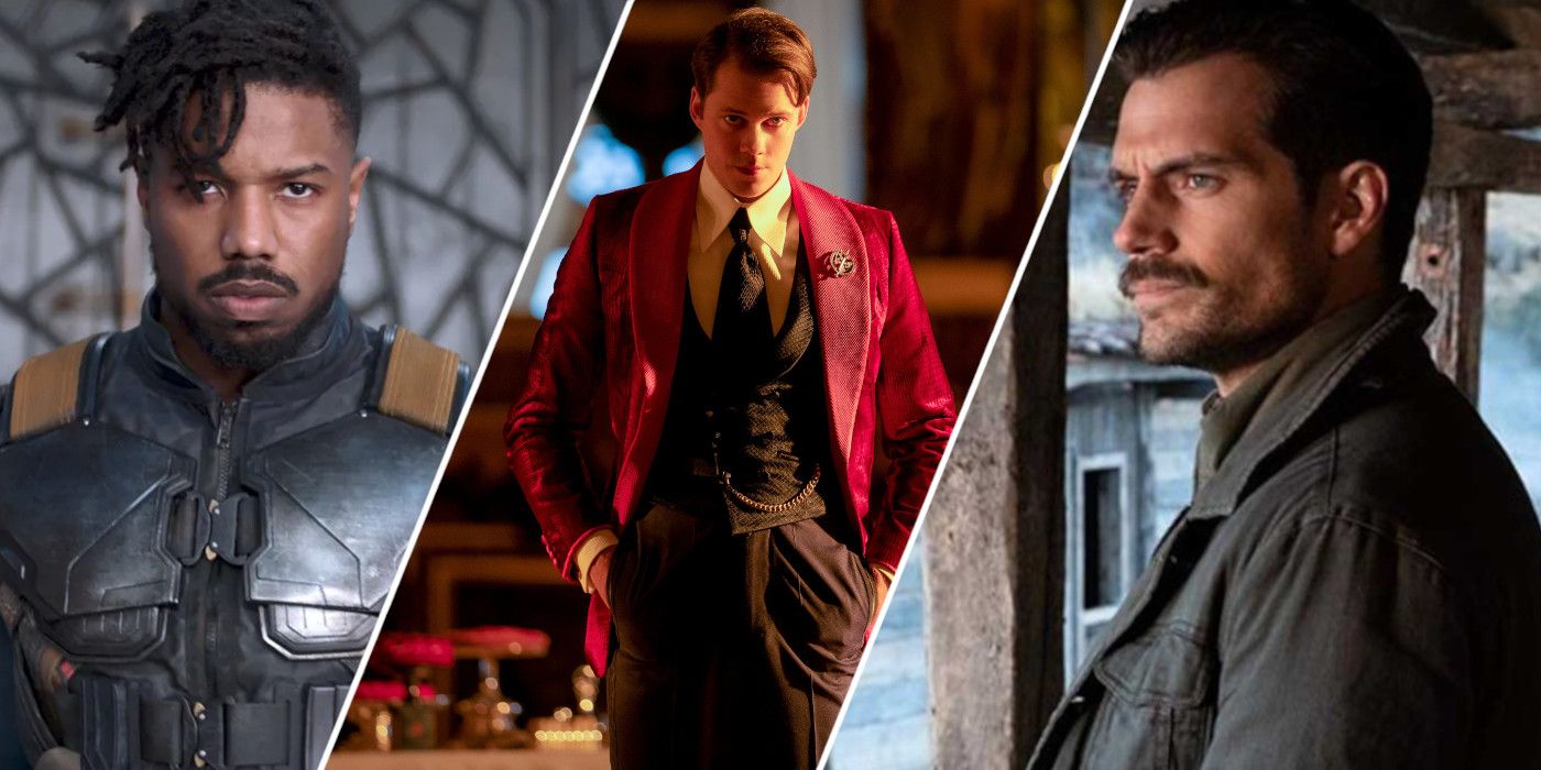 Split image showing Michael B. Jordan, Bill Skarsgard, and Henry Cavill