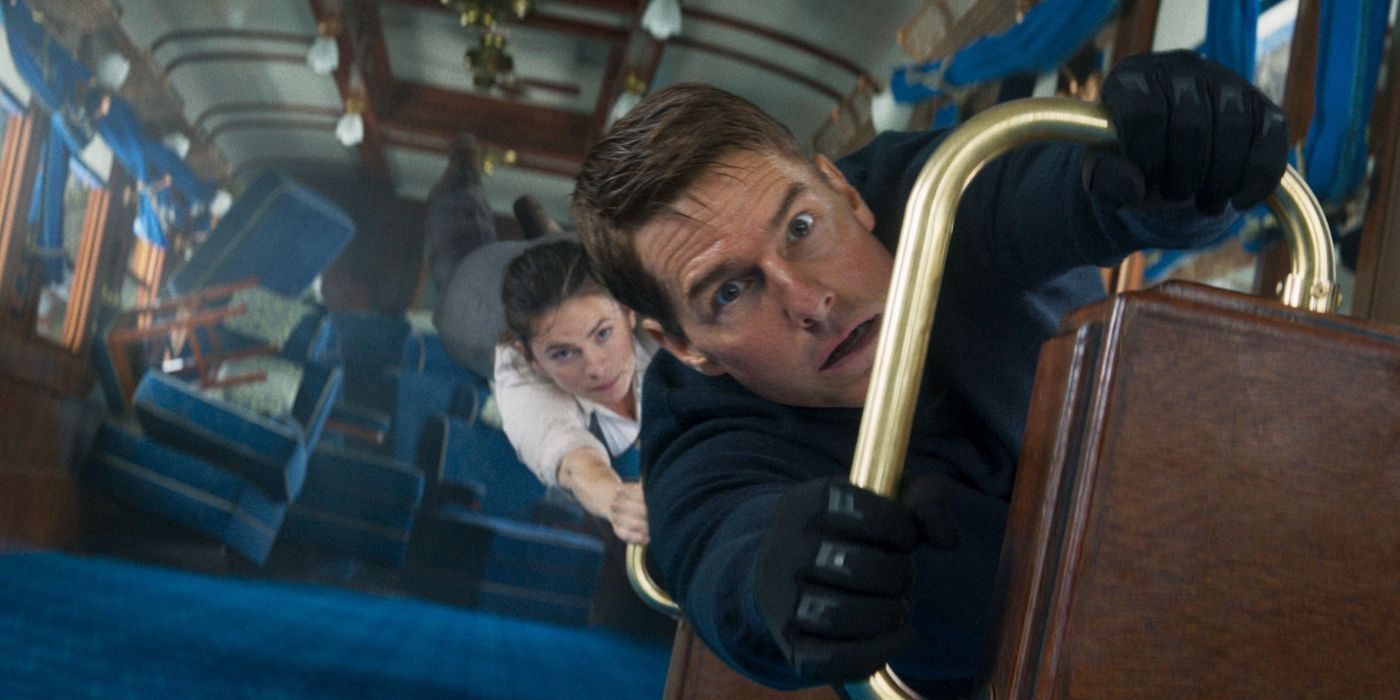 Tom Curise and Hayley Atwell during the train scene in 'Mission: Impossible - Dead Reckoning Part One'