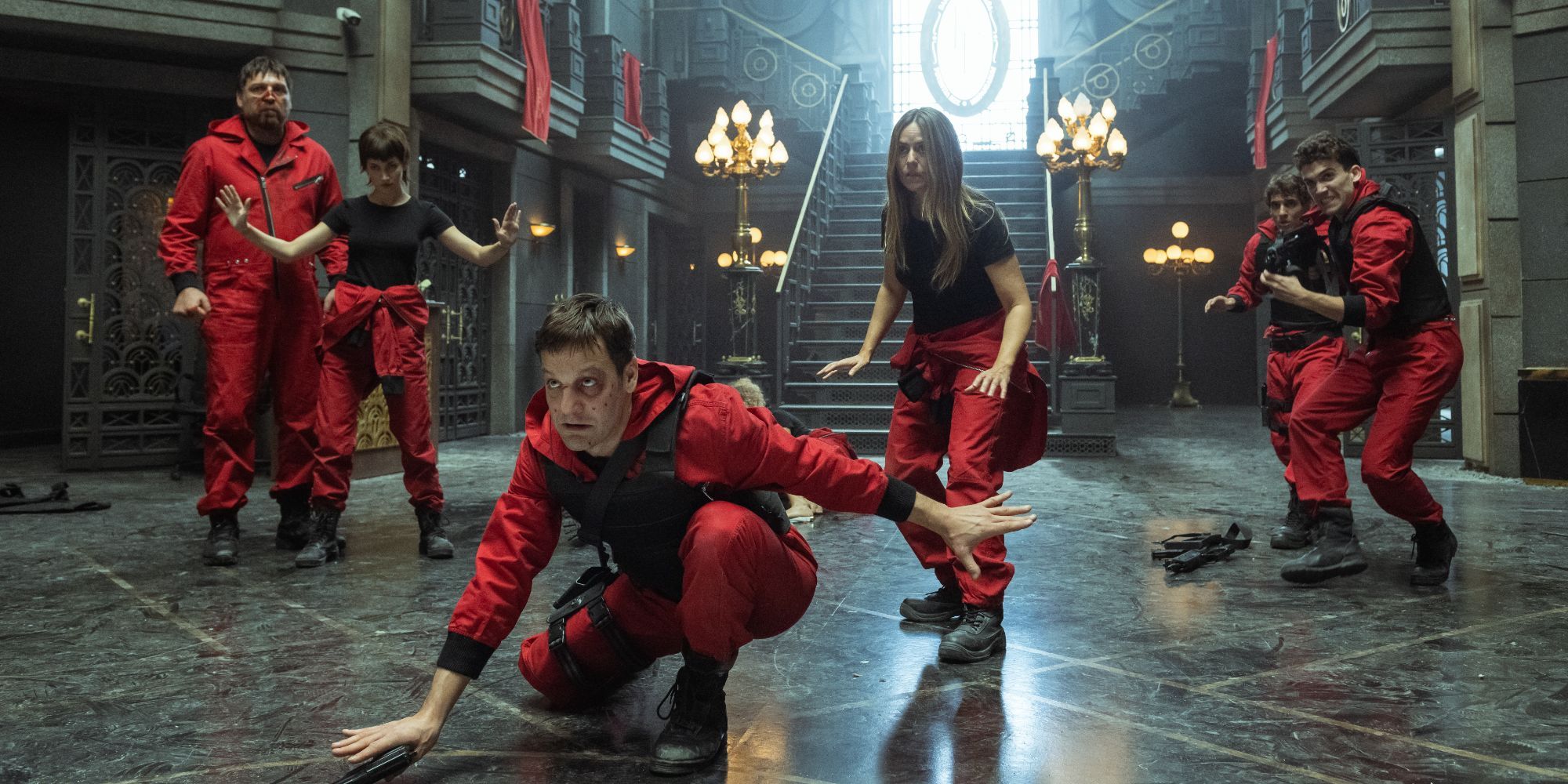 The cast of Money Heist all gathered in the show.