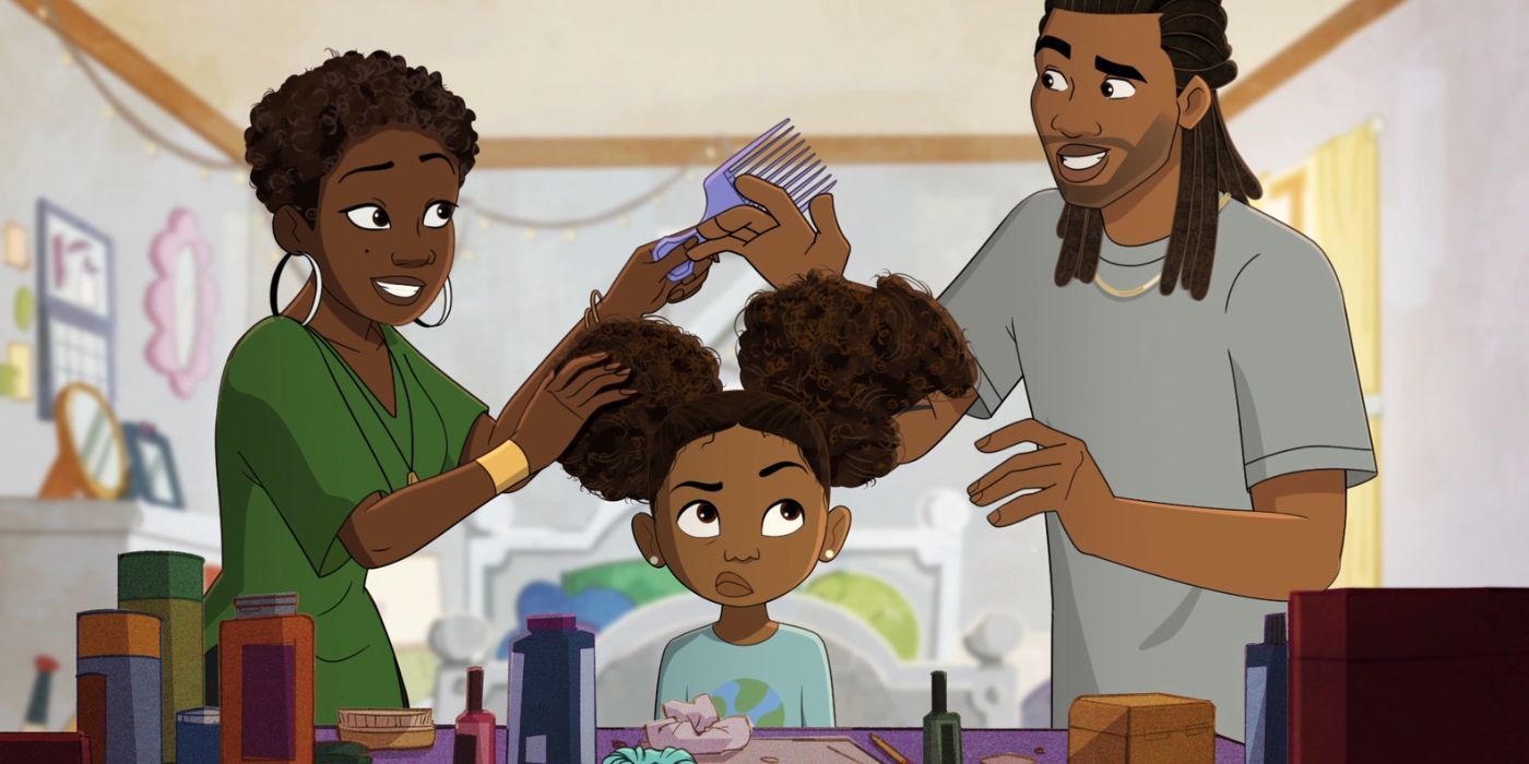 Two Black parents style their daughter's hair in Max's Young Love