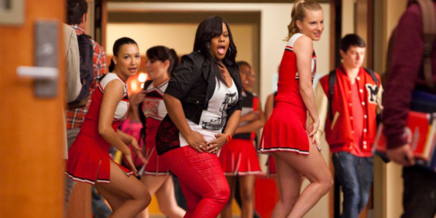 Naya Rivera, Amber Riley, and Heather Morris as Santana, Mercedes, and Brittany in Glee