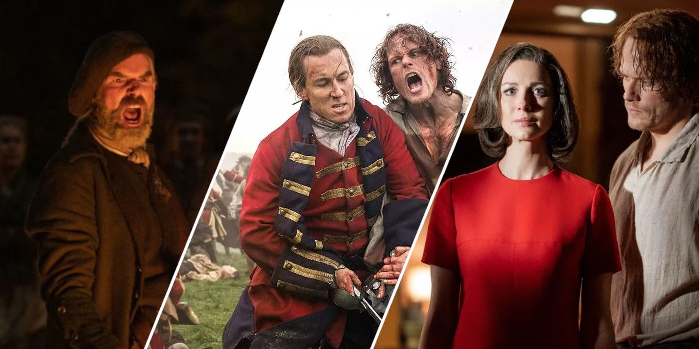 Murtagh, Black Jack Randall, Claire, and Jamie in Outlander.