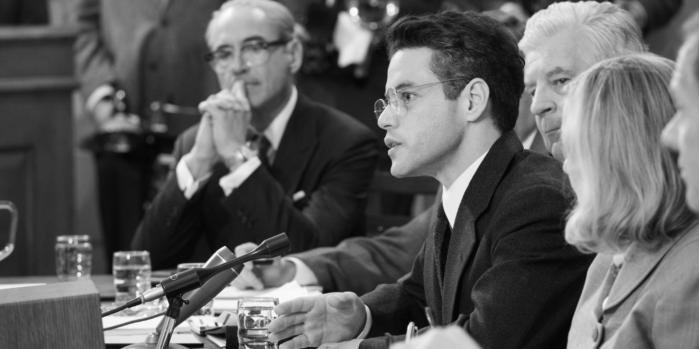 Robert Downey Jr. and Rami Malek as Lewis Strauss and David L. Hill in Oppenheimer