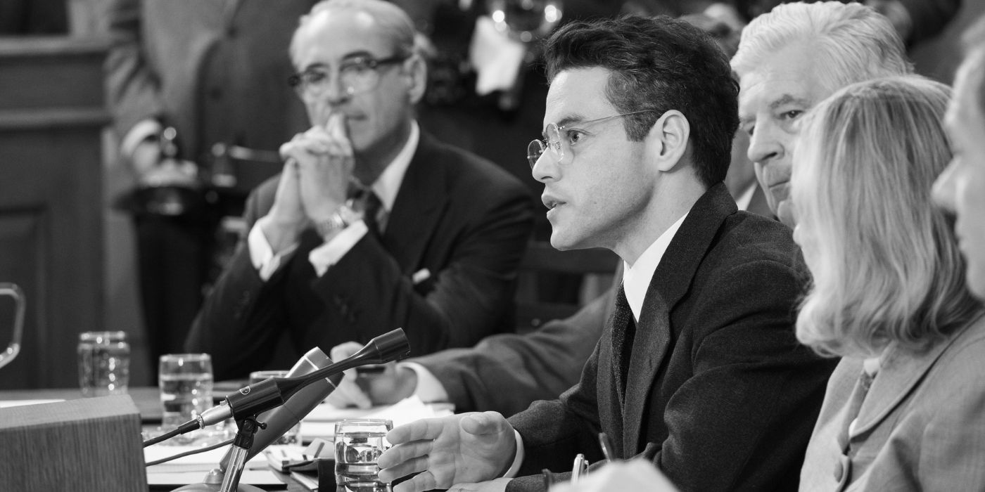 Lewis Strauss watching as David L. Hill testifies at the Senate in Oppenheimer