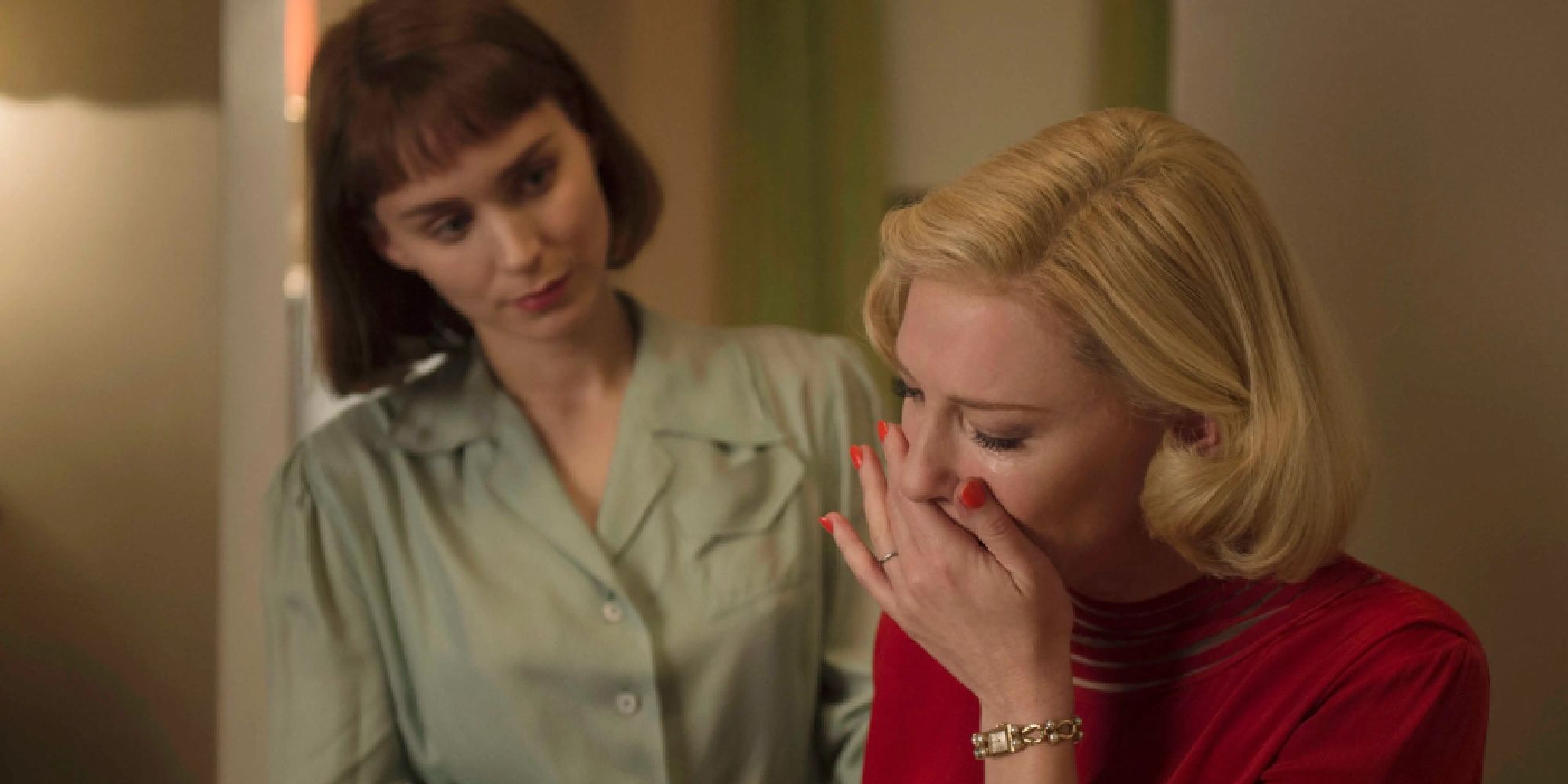 Rooney Mara watching Cate Blanchett cry in Carol.