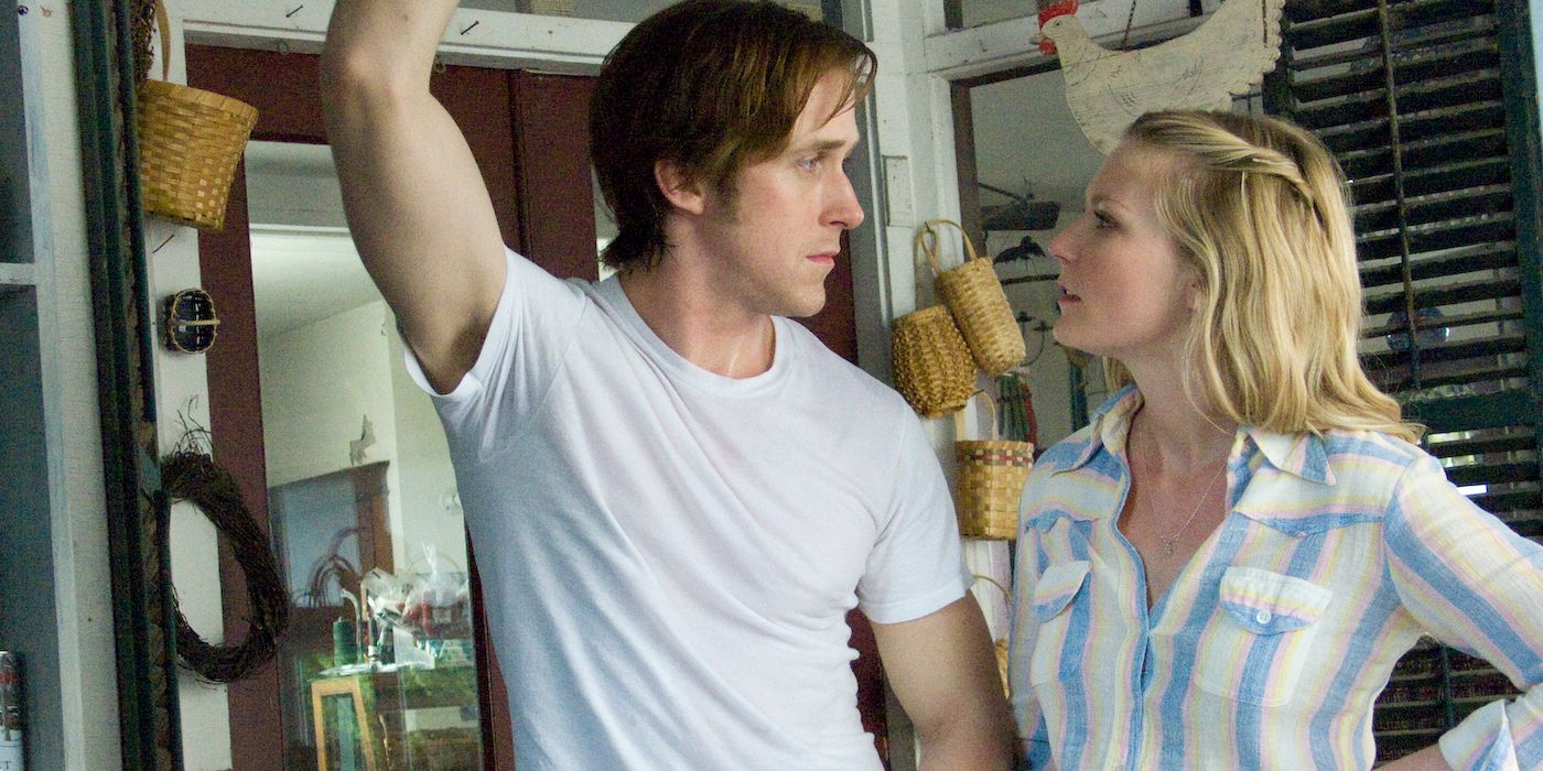 Ryan Gosling and Kirsten Dunst as David Marks and Katherine McCarthy, talking seriously in All Good Things