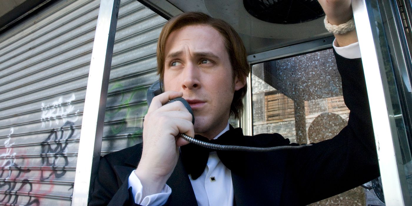 Ryan Gosling as David Marks, wearing a tuxedo and talking on a payphone in All Good Things
