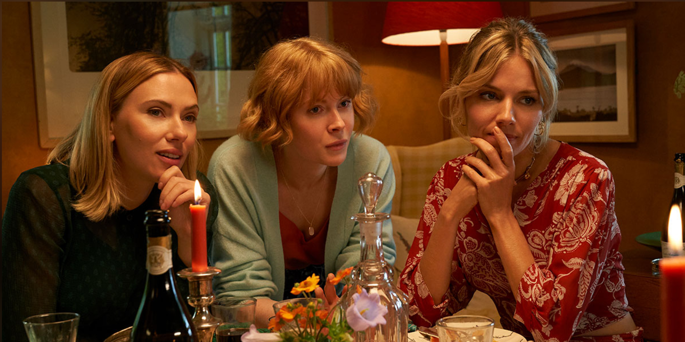 Scarlett Johansson as Katherine, Emily Beecham as Georgina, and Sienna Miller as Victoria in North Star. 