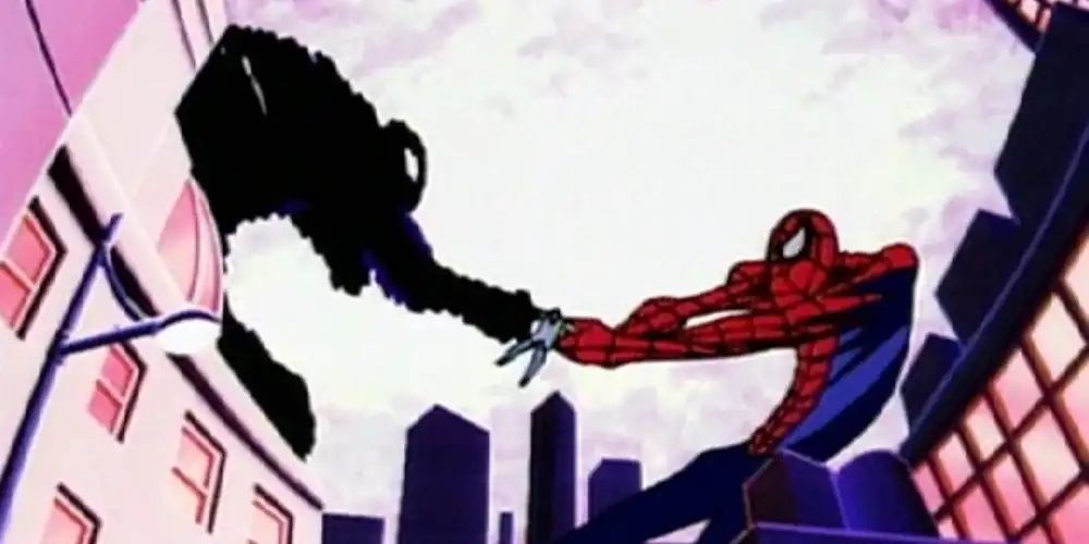 Peter's Spider-Man suit and the alien symbiote fight for control of him in the dream