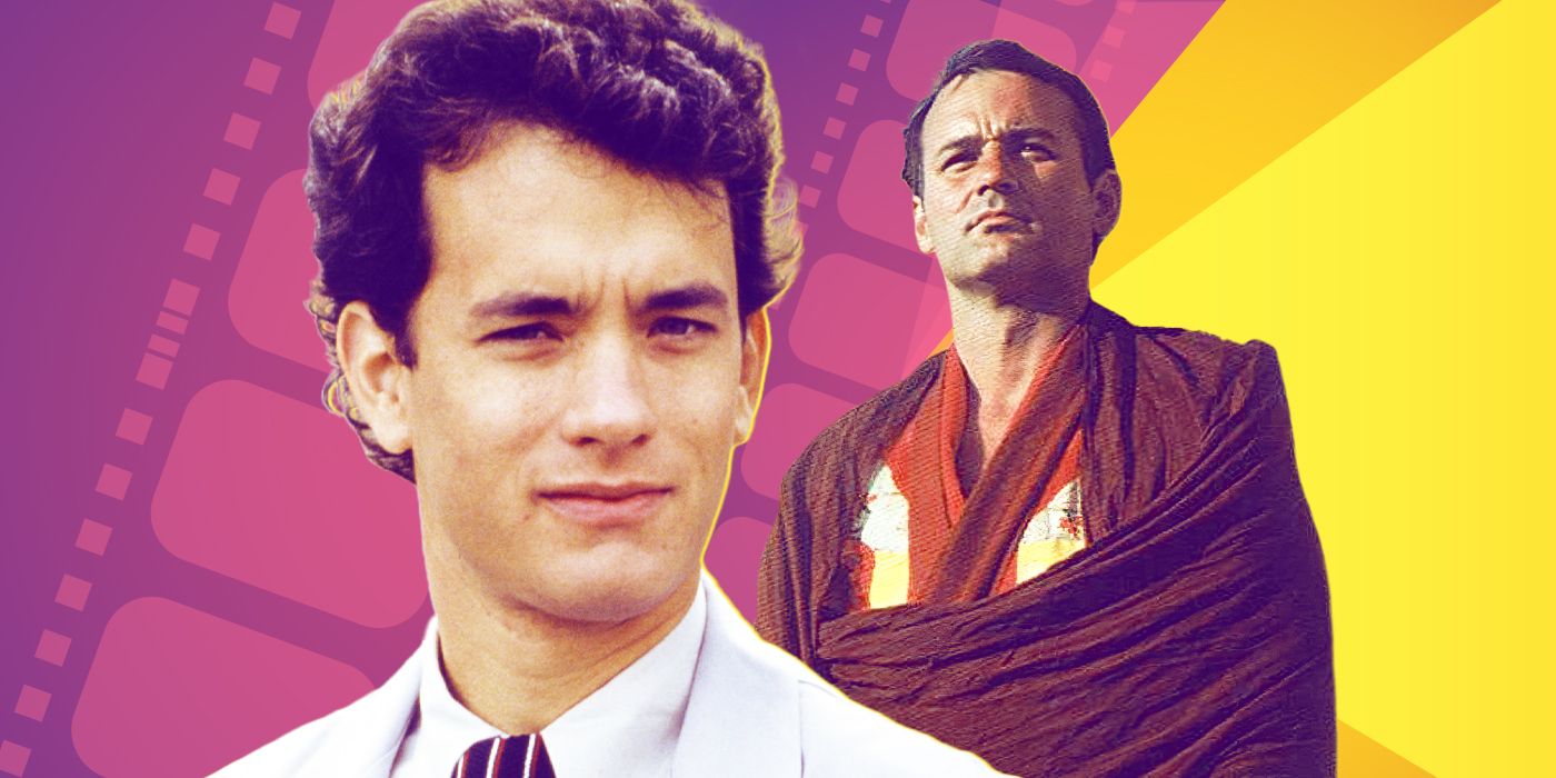 Custom image of Tom Hanks in Splash and Bill Murray against a purple and yellow background