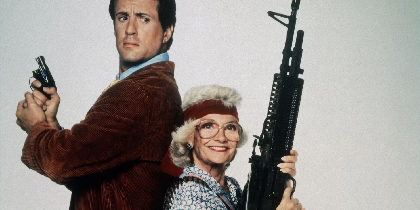 Sylvester Stallone and Estelle Getty in a promotional still for 'Stop! Or My Mom Will Shoot'