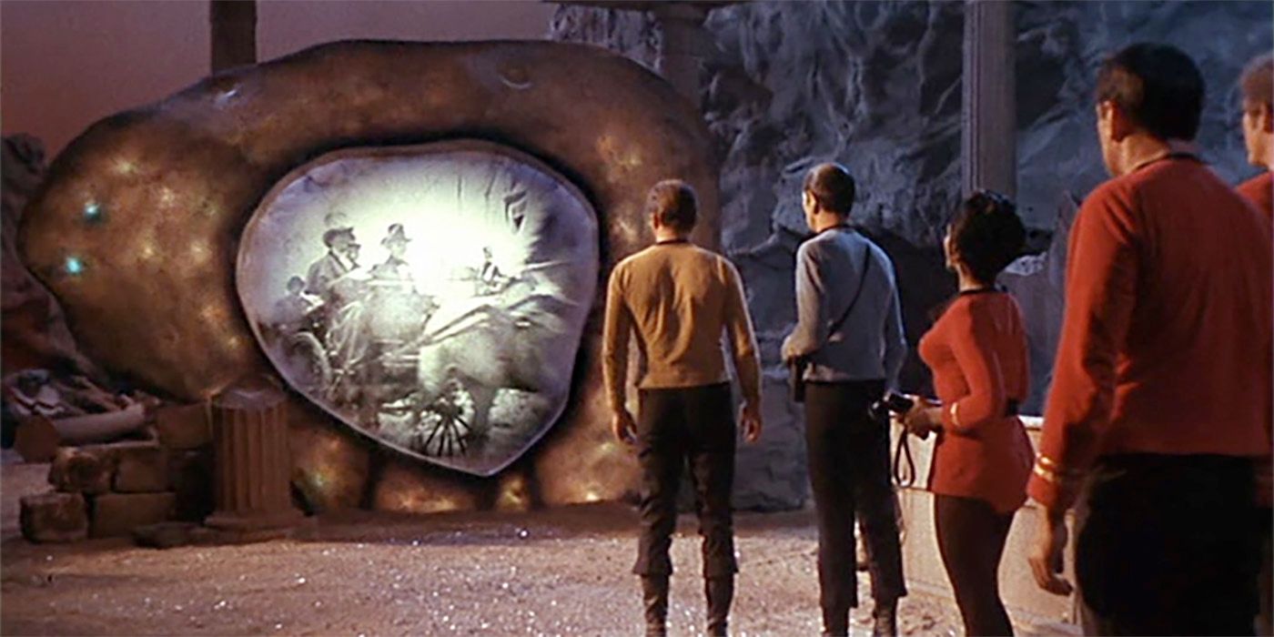 Starfleet officers finding the Guardian of Forever in Star Trek: The Original Series