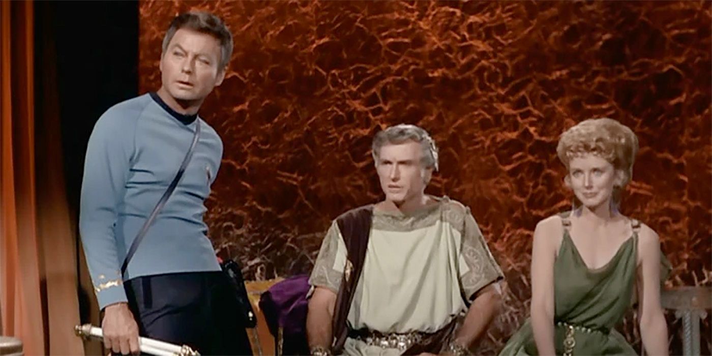 DeForest Kelly as Bones McCoy with the Platonians in Star Trek: The Original Series