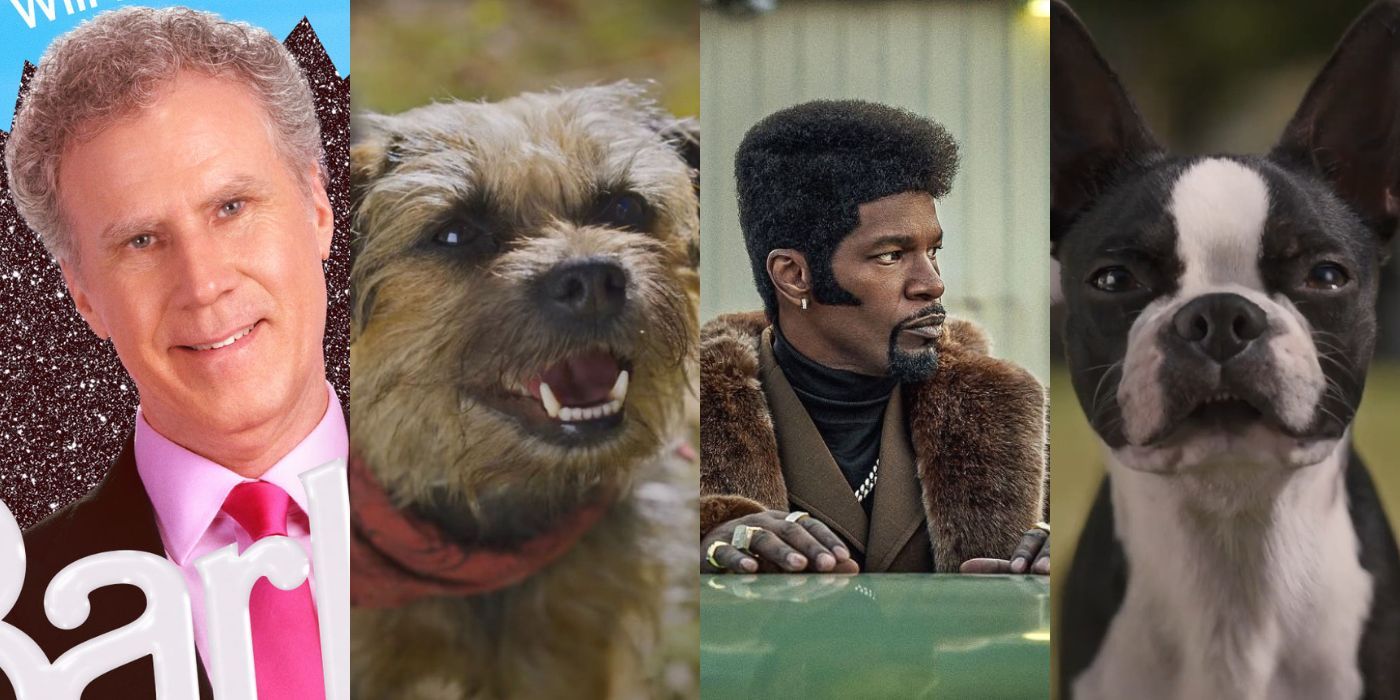 Will Ferrell and Jamie Foxx side-by-side with their Strays characters Reggie and Bugs
