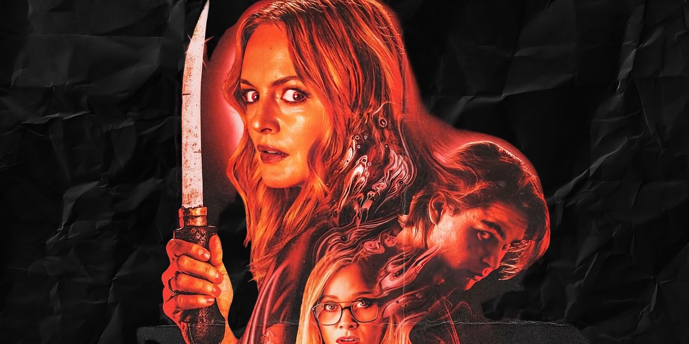 Heather Graham, Judah Lewis, and Barbara Crampton on a cropped poster of Suitable Flesh