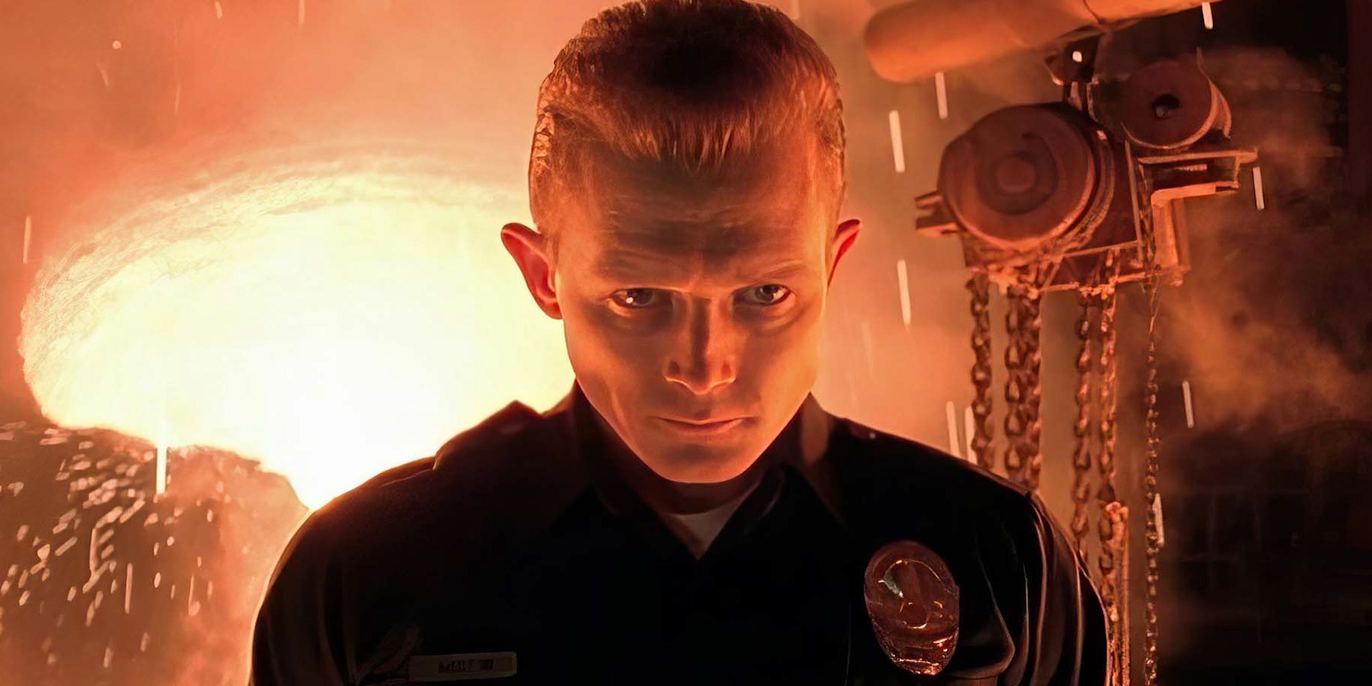 The T-1000 looking intently at the camera in Terminator 2: Judgment Day