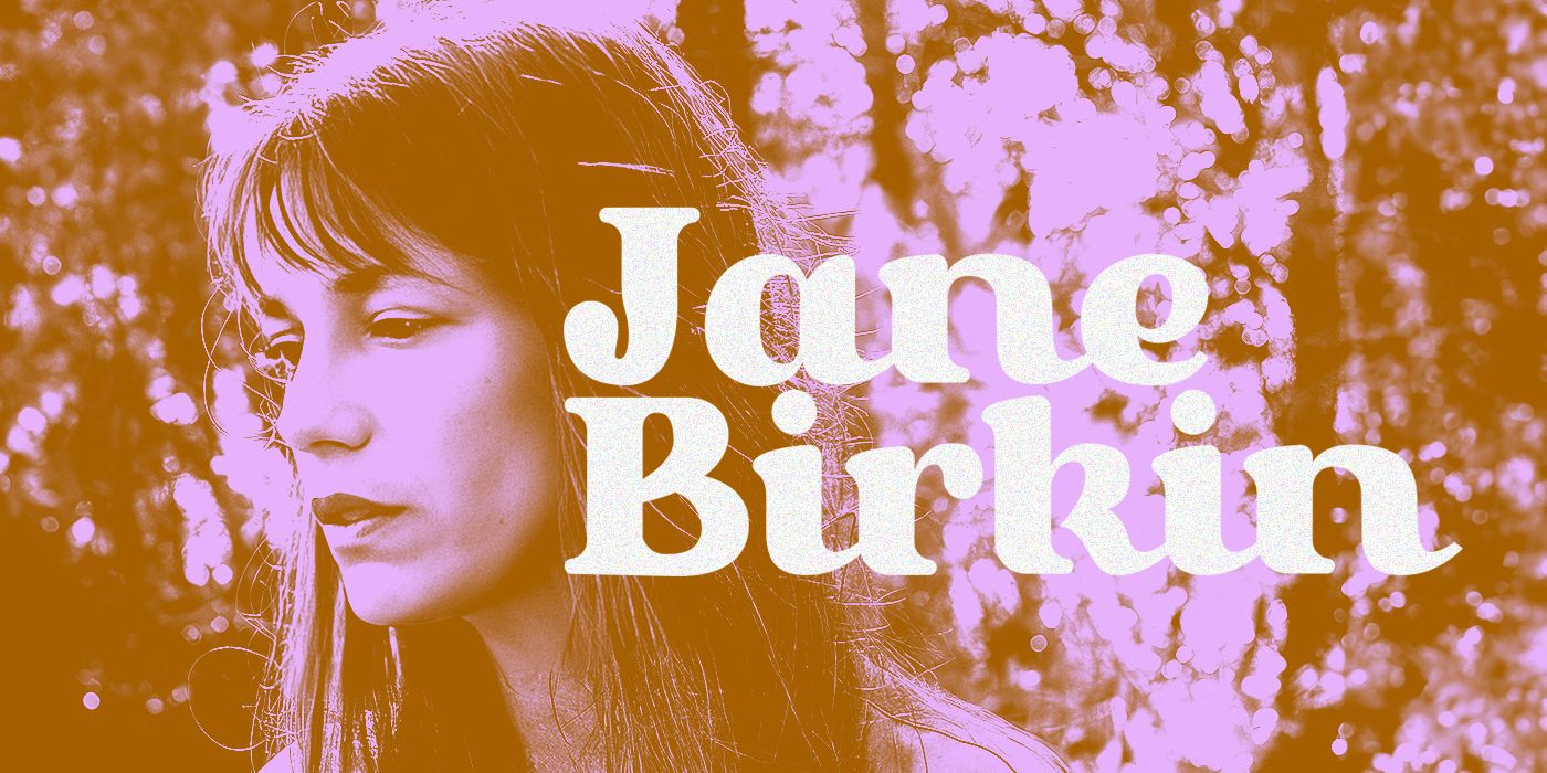 Still of Jane Birkin, with the text of her name overlaid on the still
