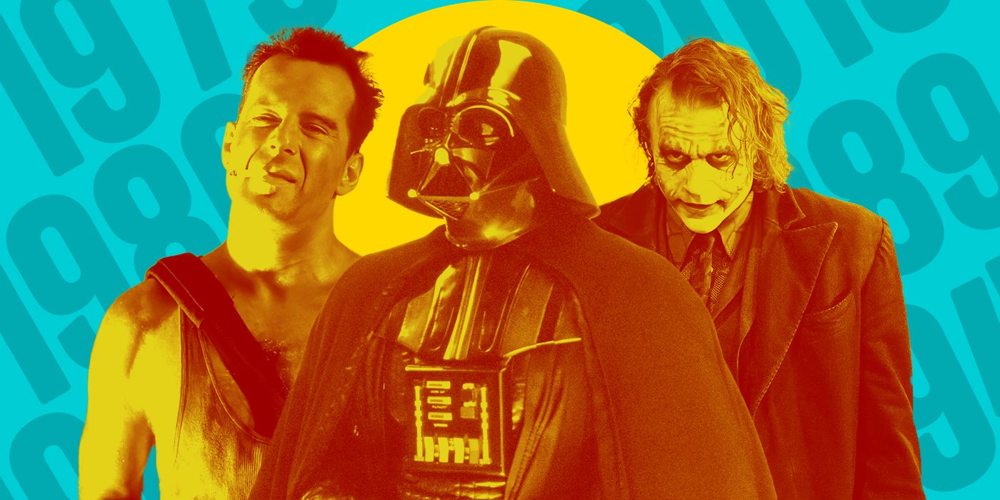 From L to R: Bruce Willis from Die Hard, Darth Vader, and Heath Ledger from The Dark Knight