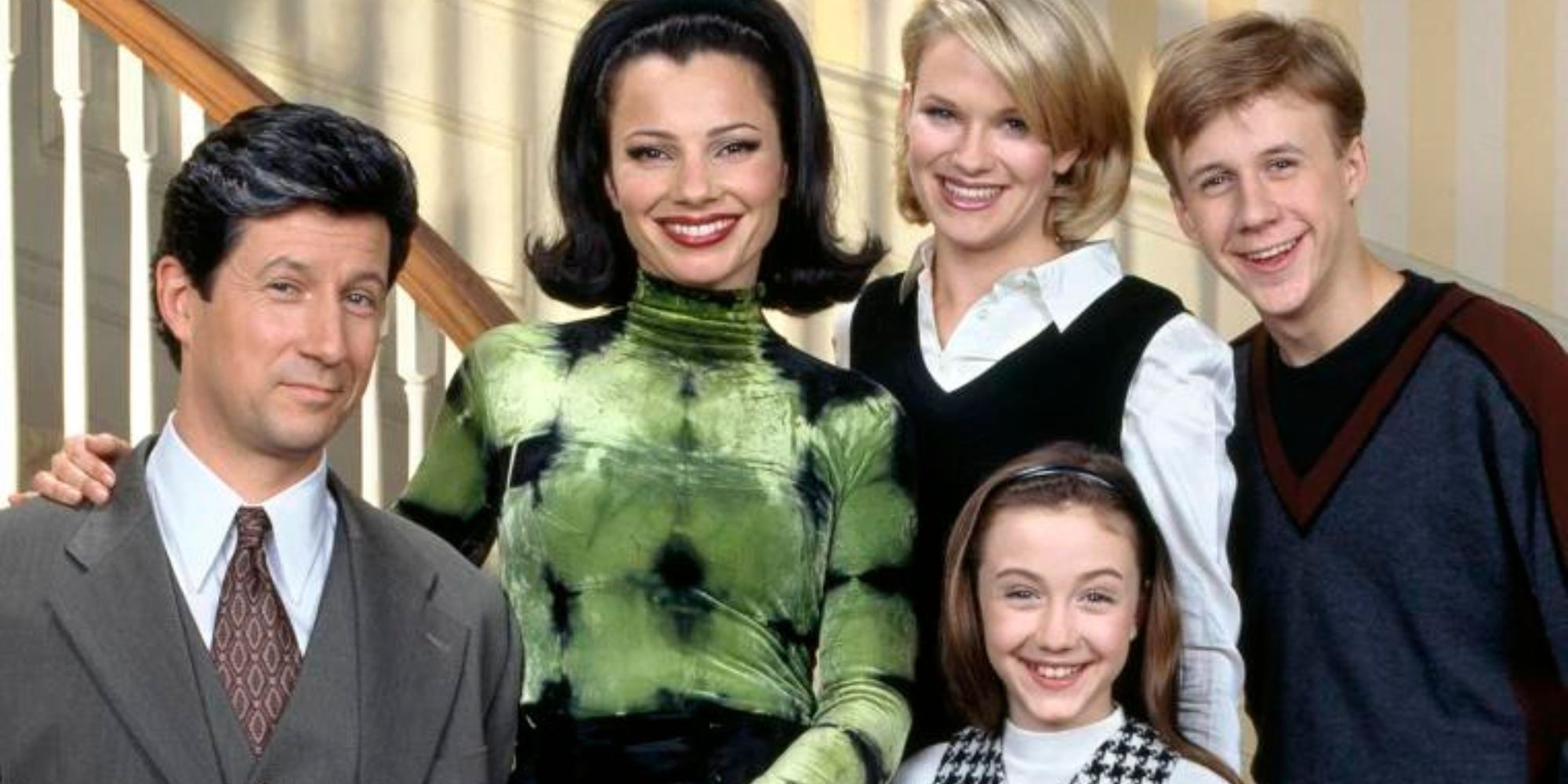 The cast of &lsquo;The Nanny&rsquo; smiling for the camera