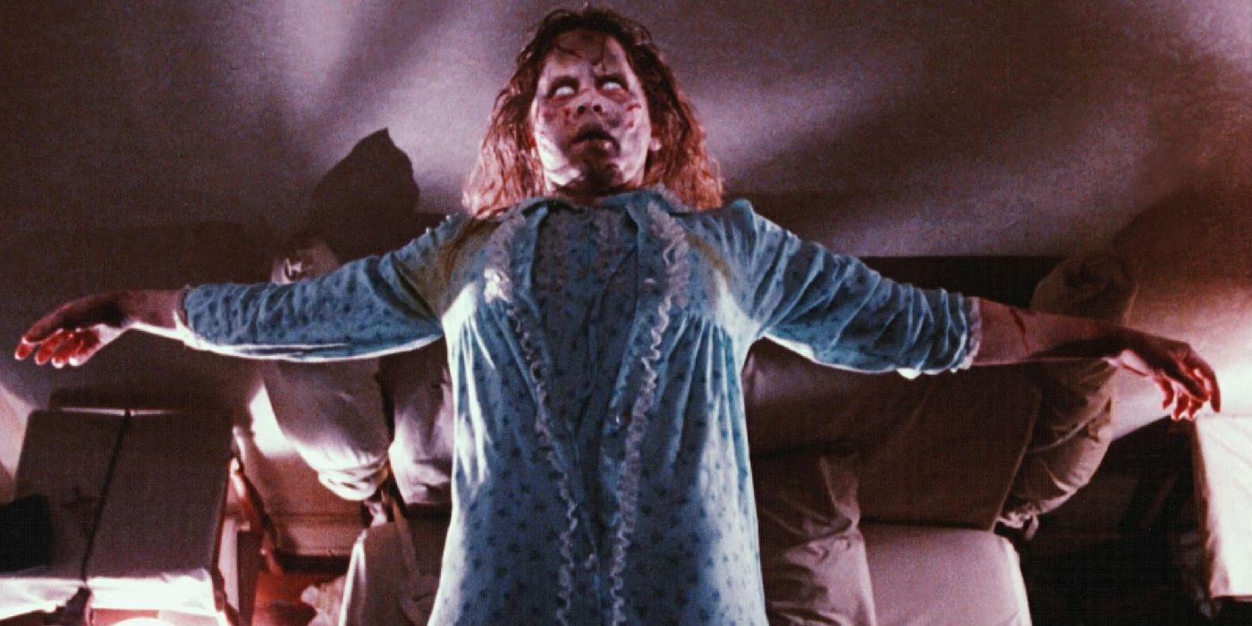 The possessed Regan (Linda Blair) seen floating above her bed in 'The Exorcist'