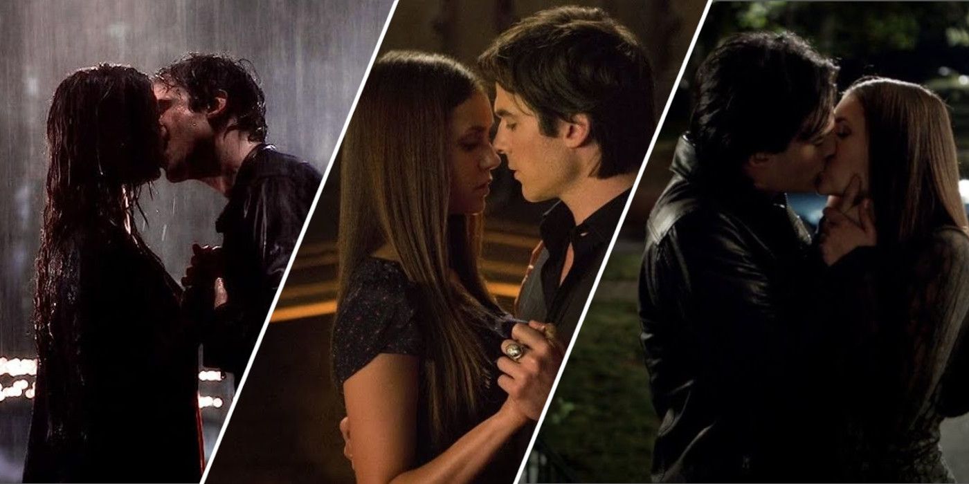 Damon, played by actor Ian Somerhalder, holding Elena, played by actor Nina Dobrev, in 'The Vampire Diaries.'