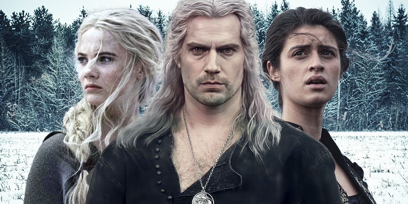 From L to R: From L to R: Freya Allan as Ciri, Henry Cavill as Geralt of Rivia,Anya Chalotra as Yennefer of Vengerberg