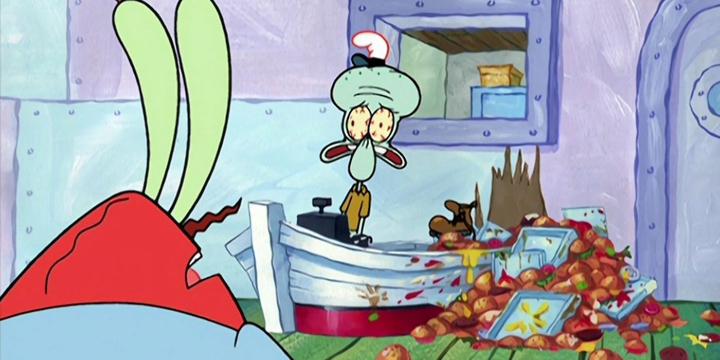 Squidward is delirious from being awake for 43 days straight.