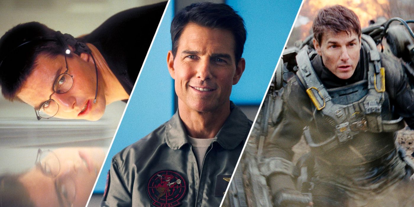 Tom Cruise in Mission Impossible, Top Gun Maverick, and Edge of Tomorrow