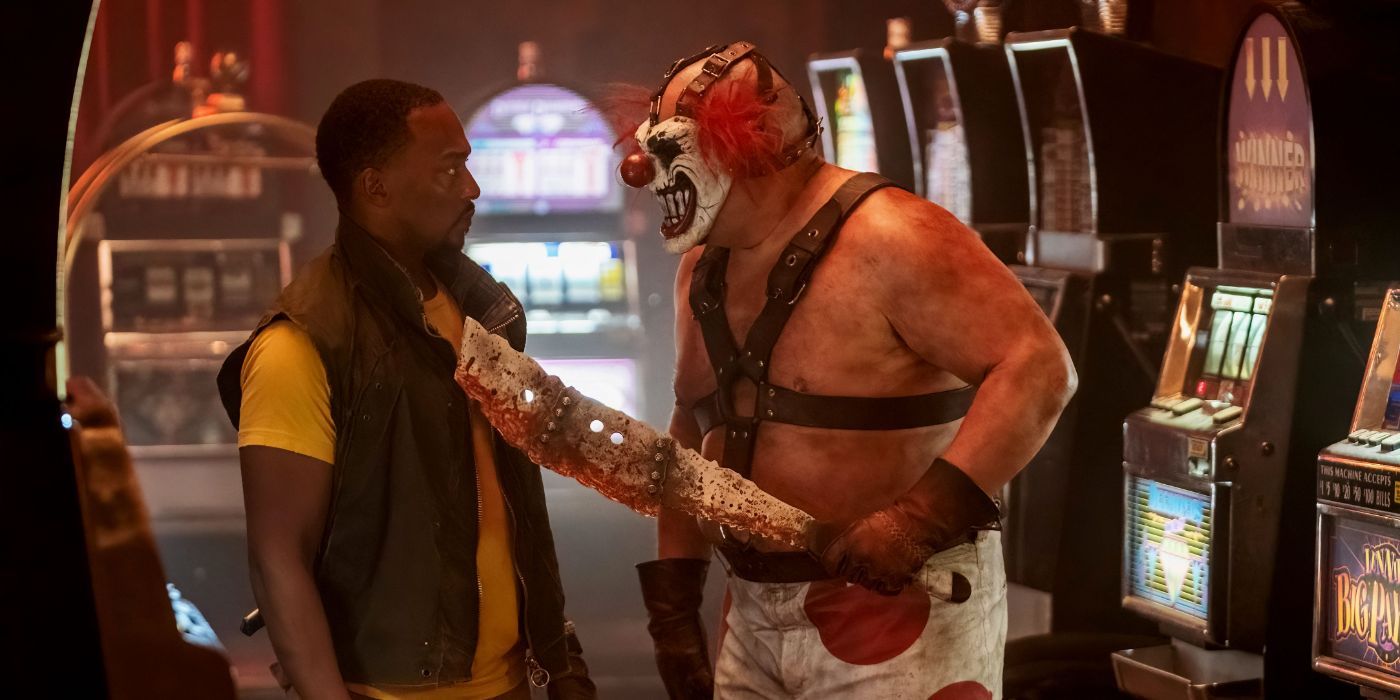 Anthony Mackie as John Doe and Samoa Joe/Will Arnett as Sweet Tooth in 'Twisted Metal'