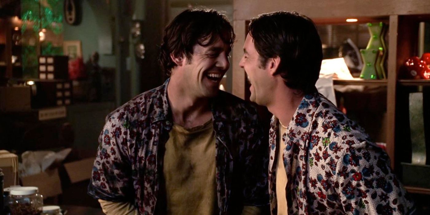 Nicholas Brendon as Xander laughs with himself in Buffy the Vampire Slayer