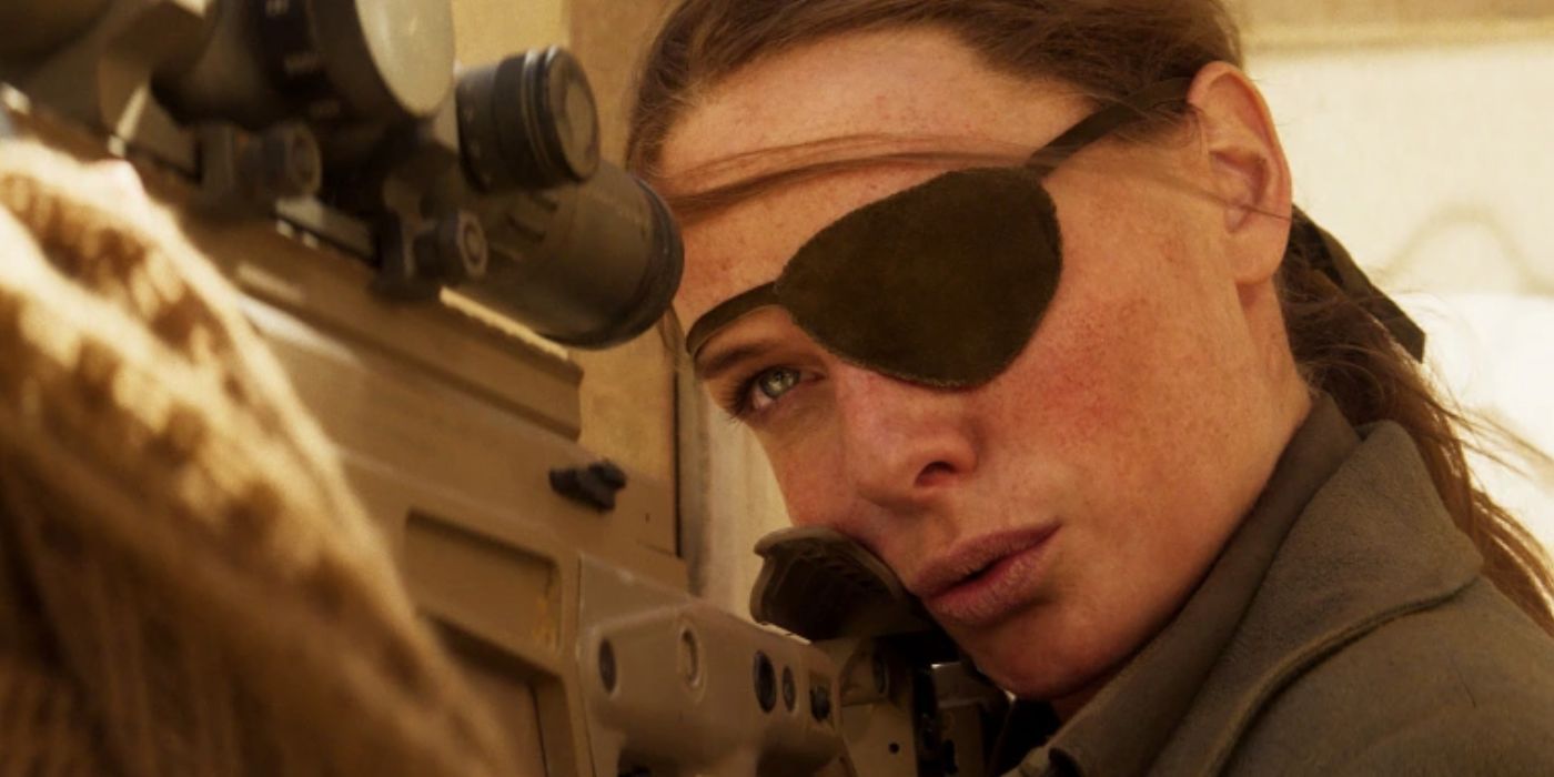 Ilsa wearing an eye patch and aiming a sniper rifle in Mission: Impossible- Dead Reckoning Part One